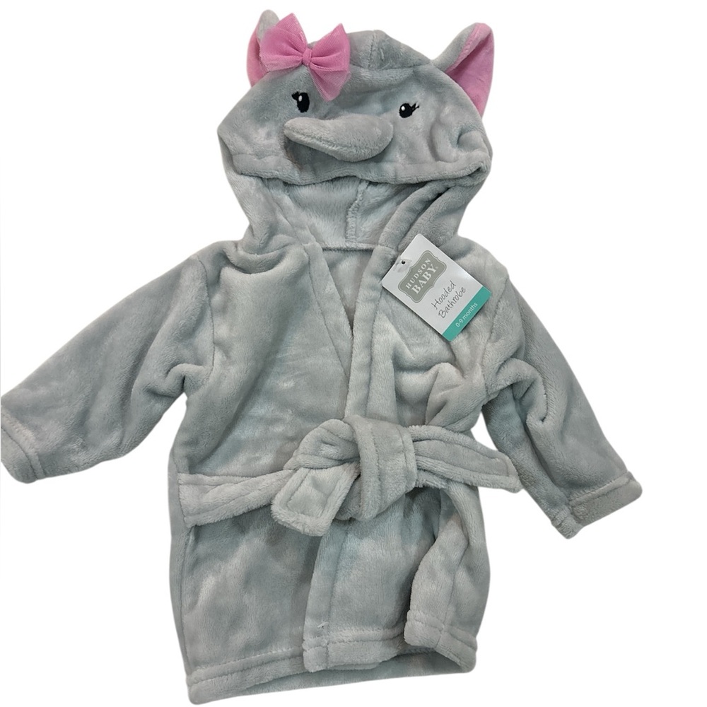 NWT  Hudson Baby Gray Elephant Hooded Kids Robes